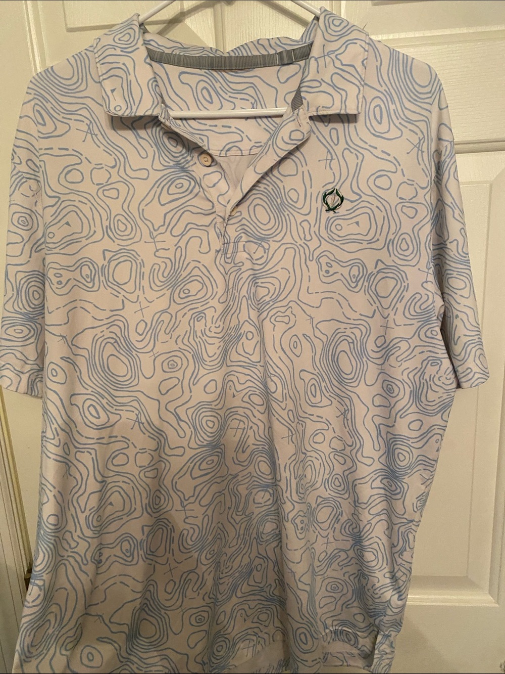 Puma White Polo with Light Blue Topographic Print